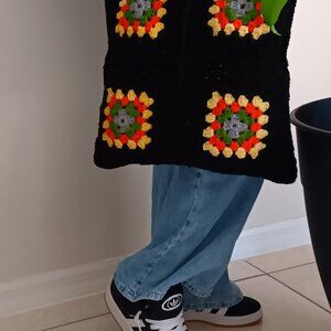 Handmade Granny Square Crochet Bag with Wooden Handles